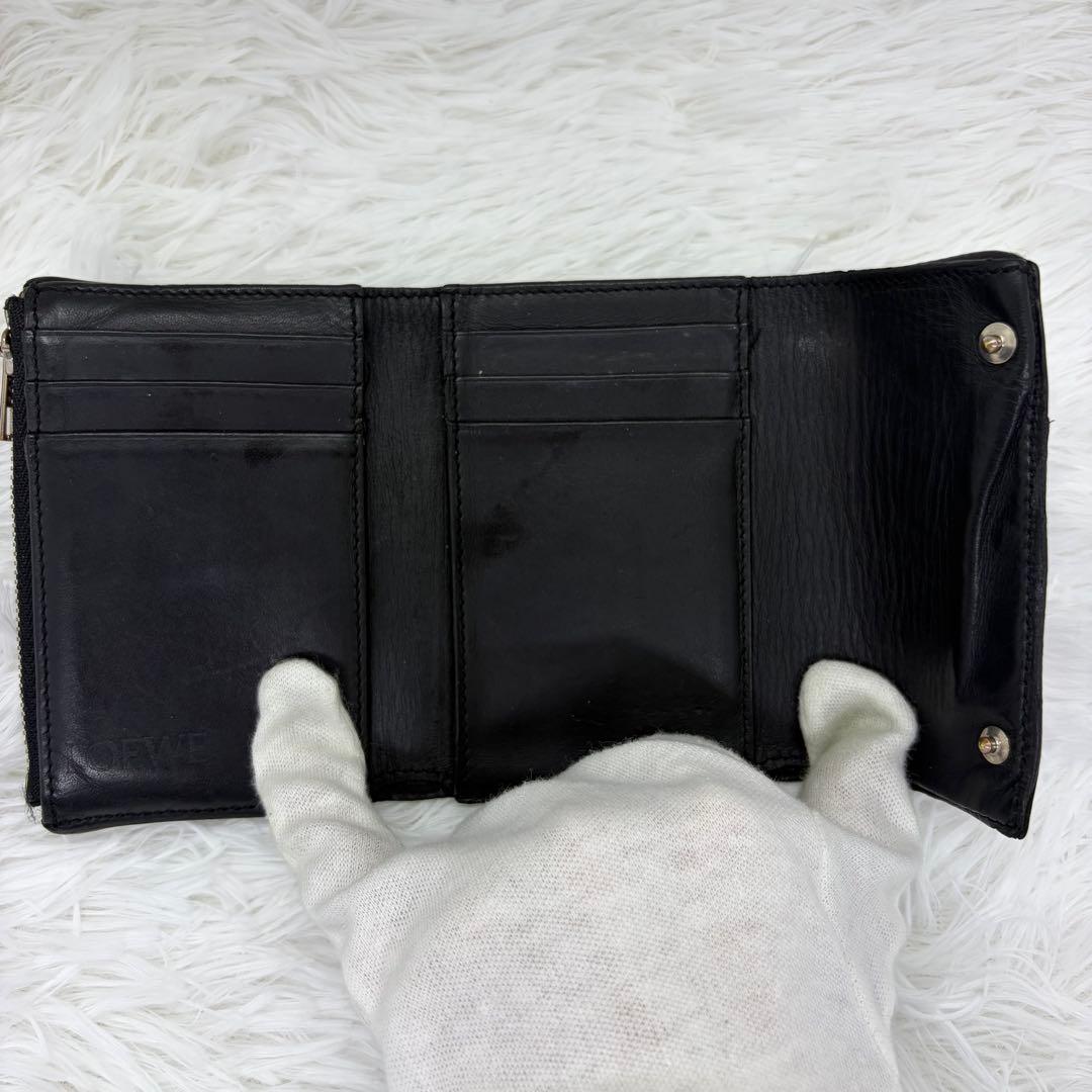 美品✨️ロエベ 三つ折り財布 リピートアナグラム レザー 黒 マルチカラー