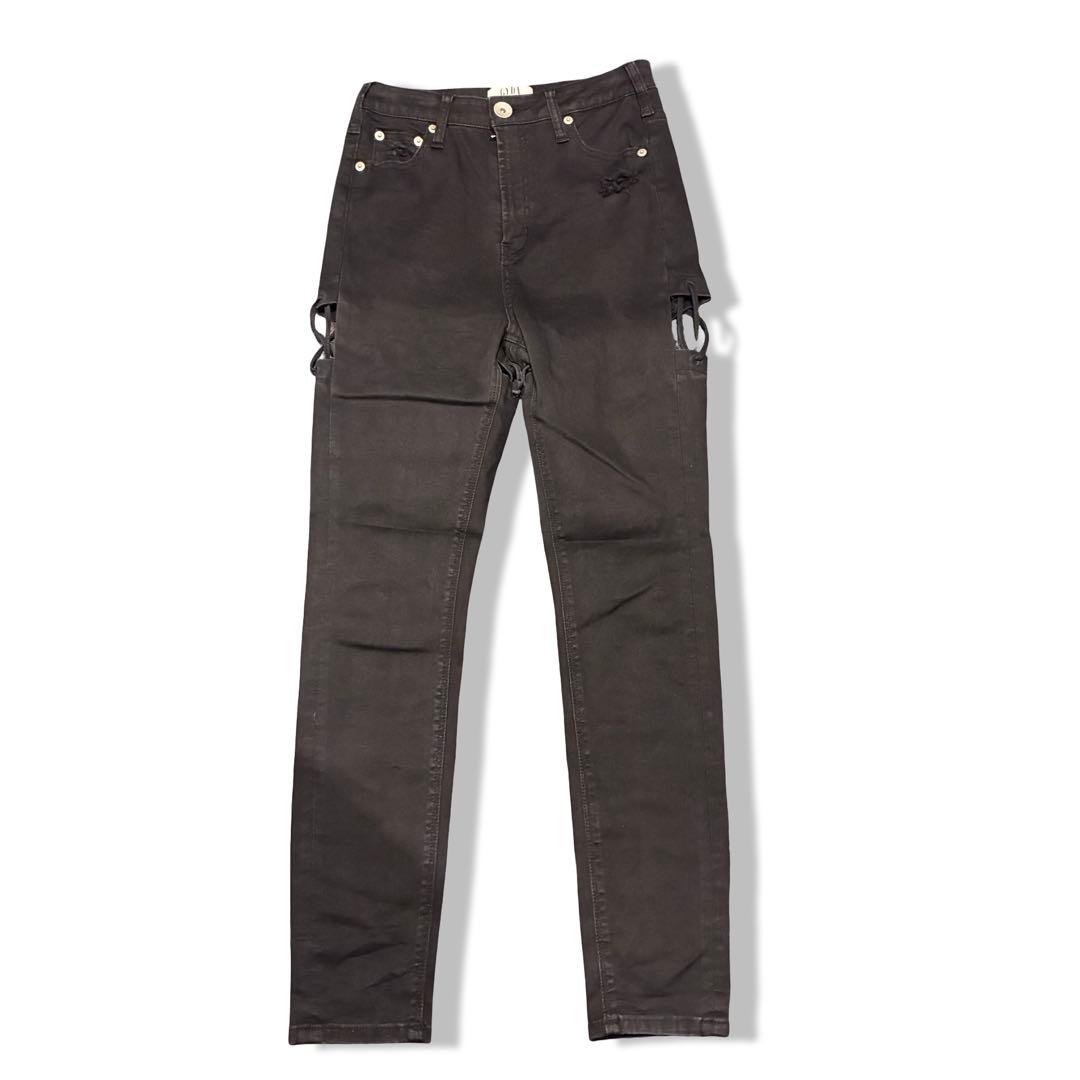 GYDA M/W BACKレースクロスデザインカラースキニーパンツ ブラック　M