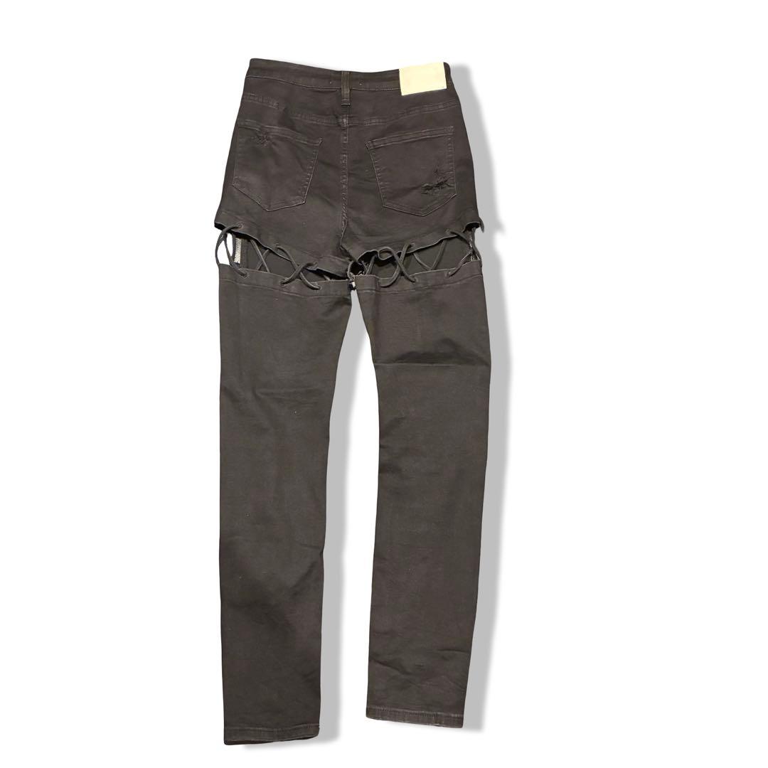 GYDA M/W BACKレースクロスデザインカラースキニーパンツ ブラック　M