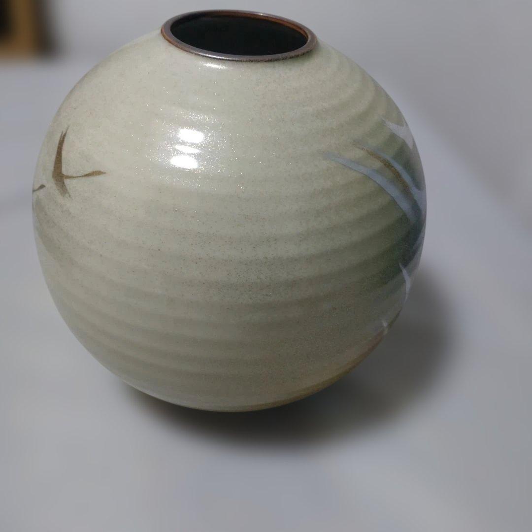 陶器 花瓶 鶴デザイン 直径約18cm