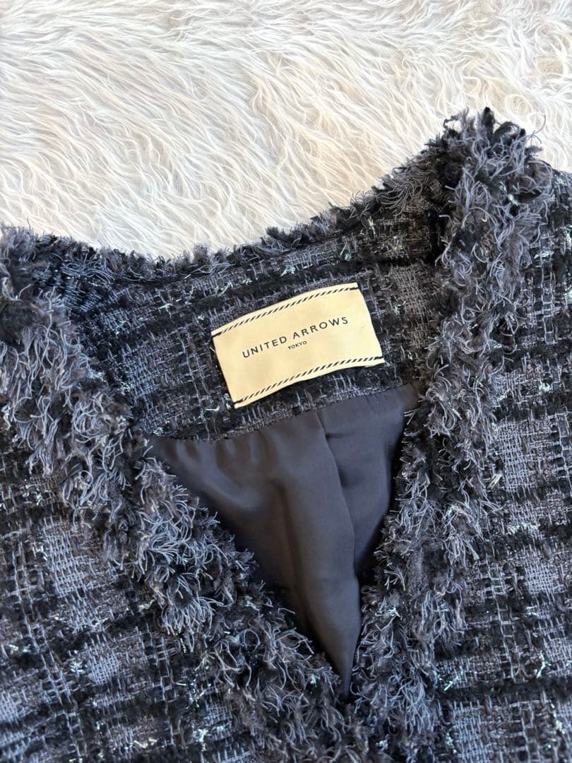 UNITEDARROWS ファンシーツイード Vノーカラー ジャケット