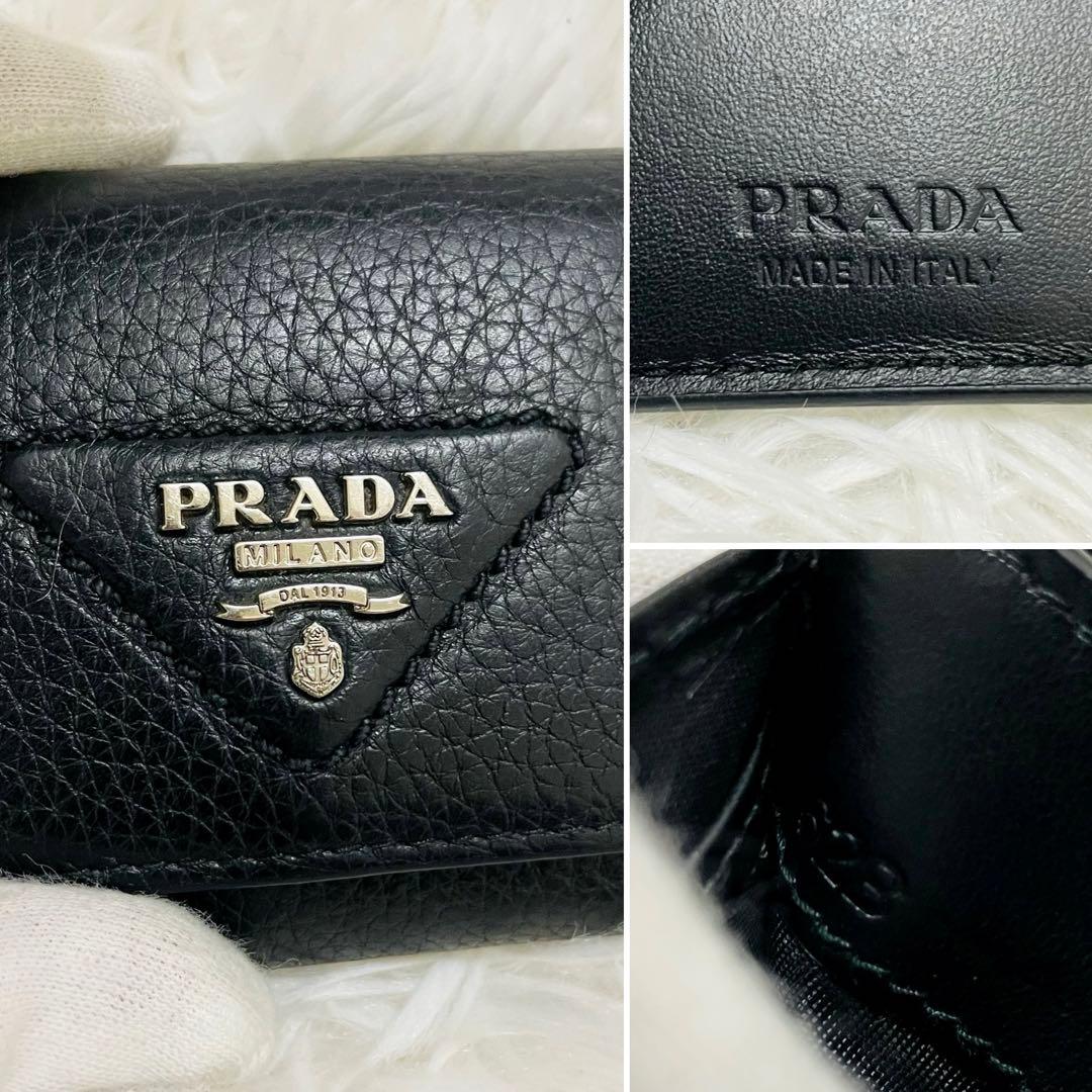 極美✨PRADA 三つ折り財布 サフィアーノ ダイノ レザー 黒