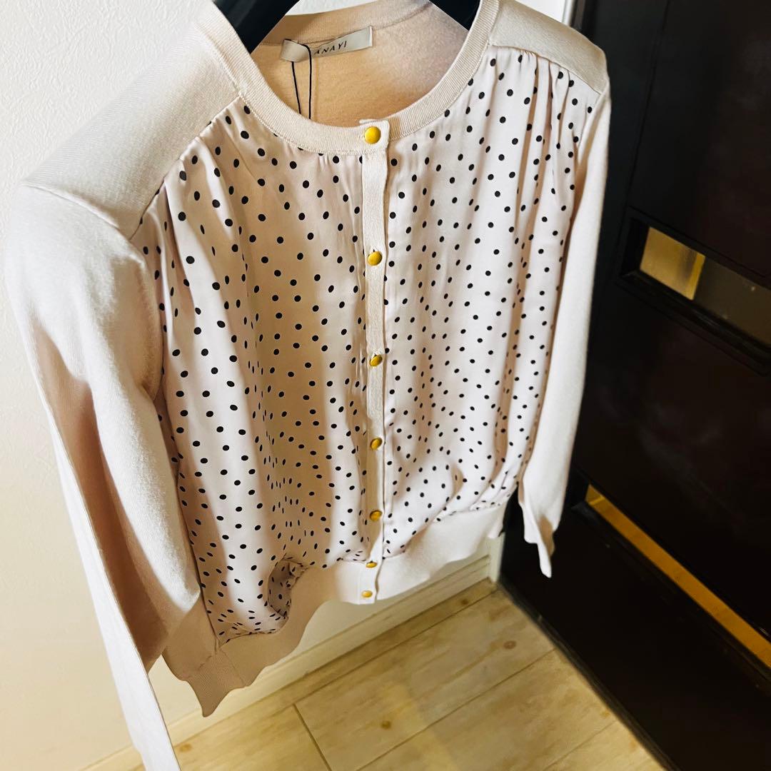 新品☆ ANAYI ドットプリントクルーカーディガン/セオリー、23区、ロペ