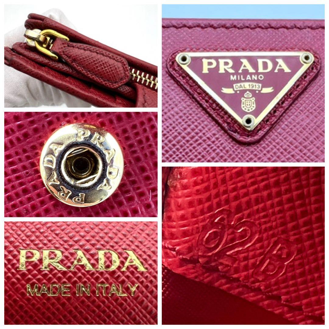 プラダ PRADA サフィアーノ レザー 二つ折り財布 レッド 赤 ゴールド金具