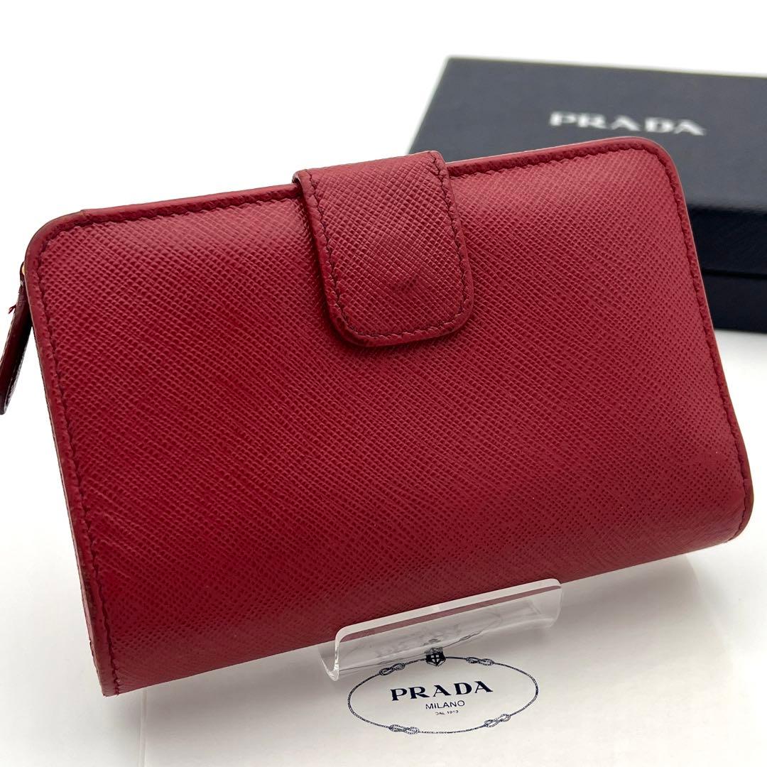 プラダ PRADA サフィアーノ レザー 二つ折り財布 レッド 赤 ゴールド金具
