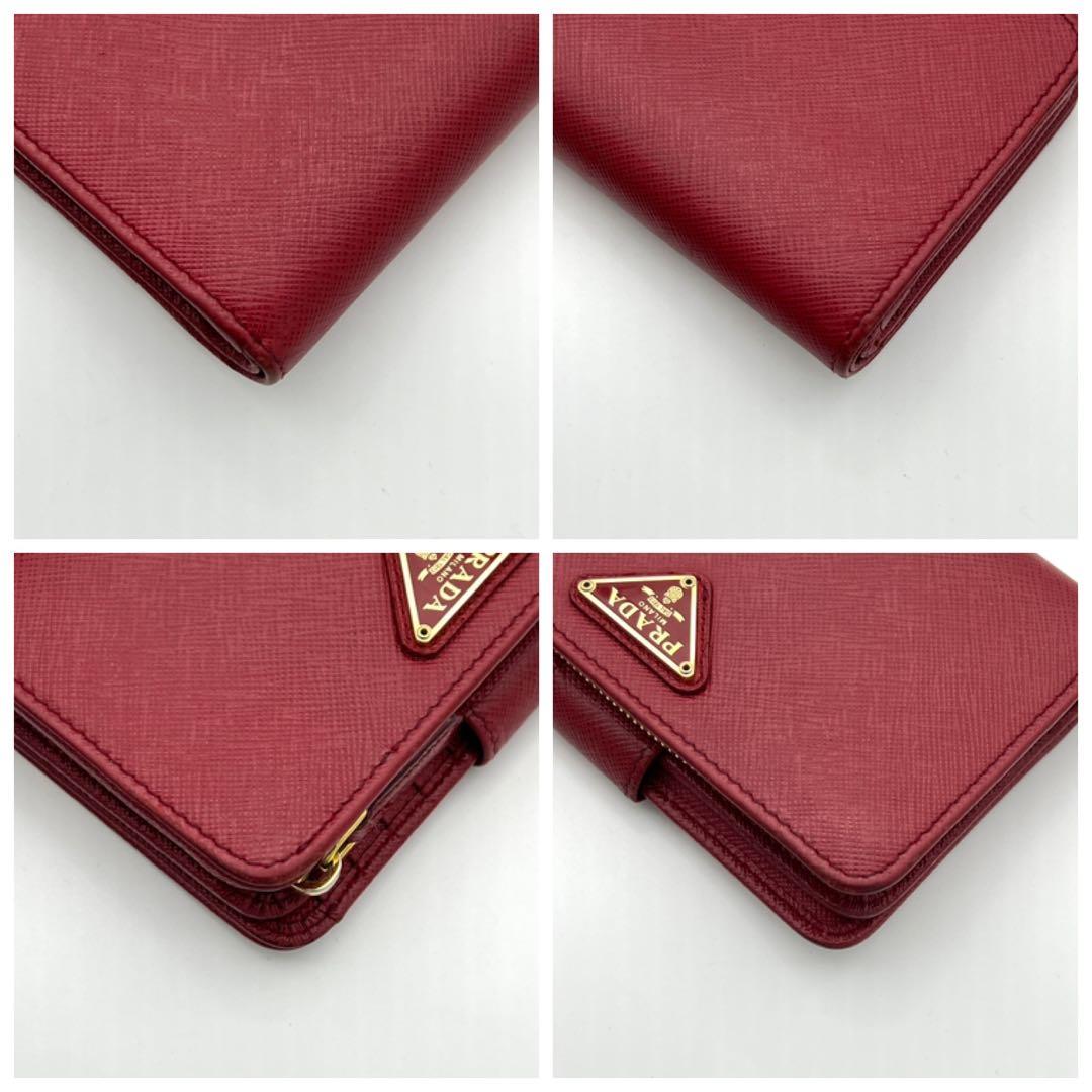 プラダ PRADA サフィアーノ レザー 二つ折り財布 レッド 赤 ゴールド金具