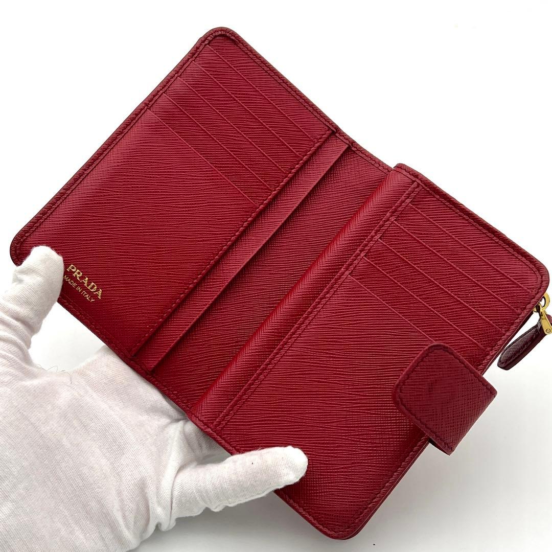 プラダ PRADA サフィアーノ レザー 二つ折り財布 レッド 赤 ゴールド金具