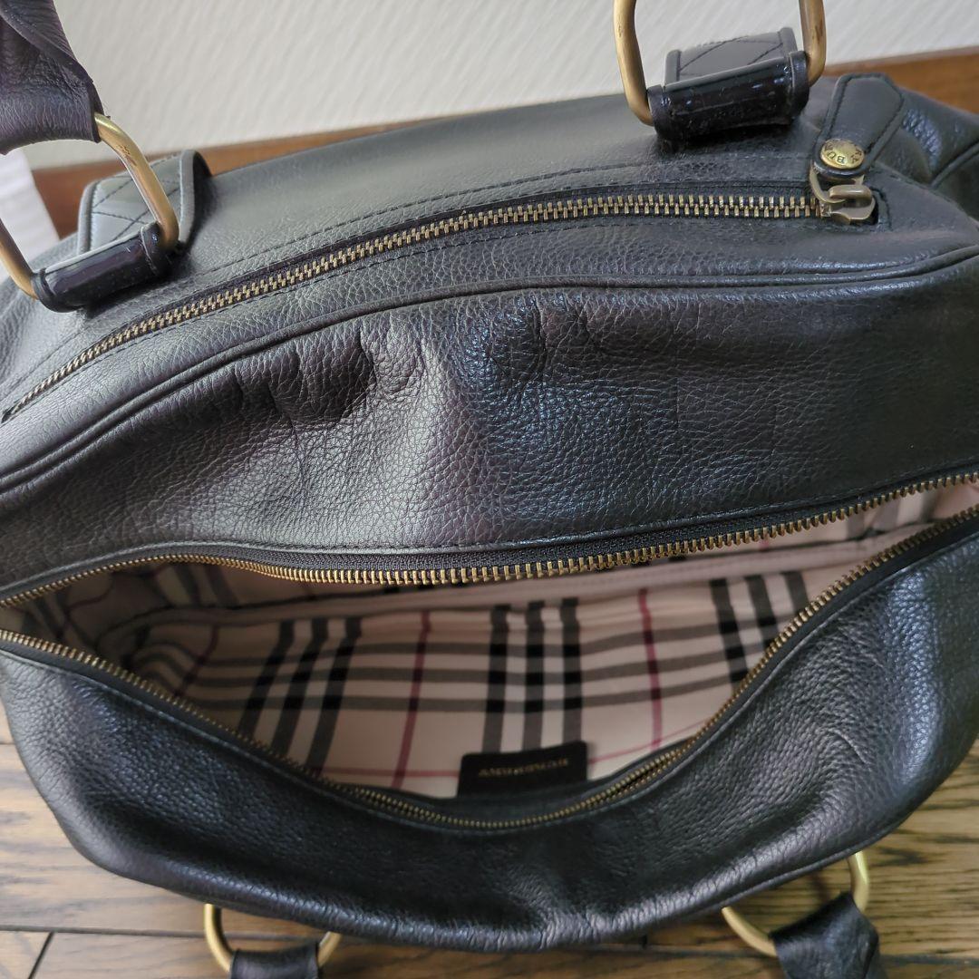 【希少美品】burberry バーバリー バッグ ボストンバッグ レザー 革 黒
