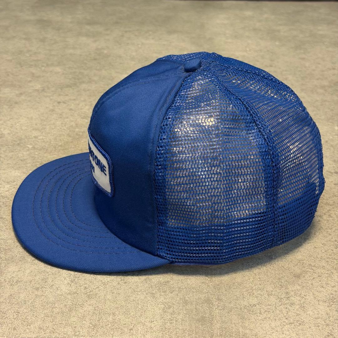 90s USA製 CORNERSTONE メッシュキャップ 青 企業 ワッペン