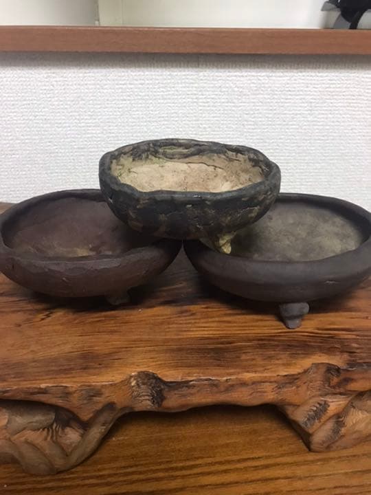 盆栽鉢　杉浦作手作り盆栽鉢3個セット小品盆栽草もの盆栽多肉植物植木鉢ガーデニング