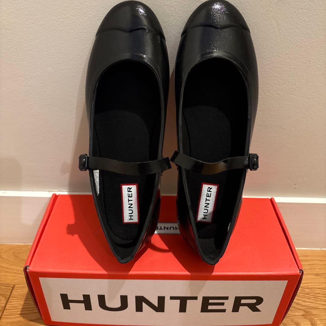 HUNTER ブラック メリージェーンシューズ グロス23cm UK4（箱あり）