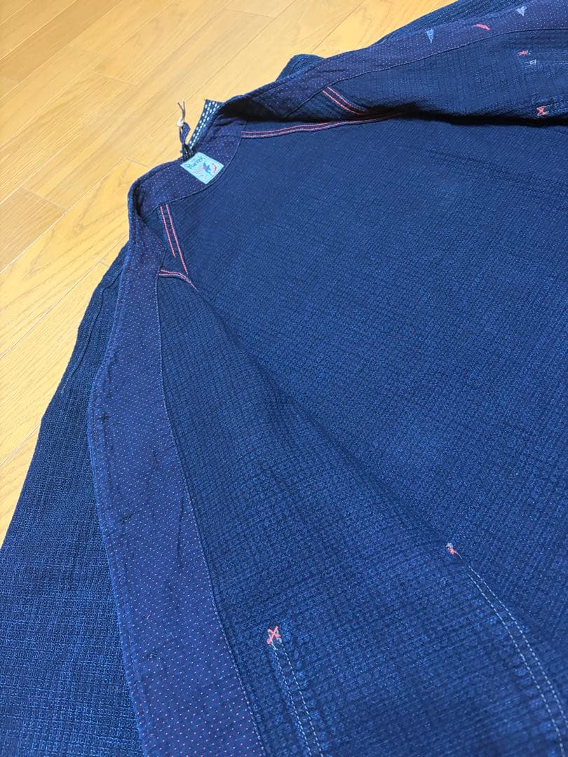 BLUE TRICK ノーカラージャケット スターワッフル インディゴ