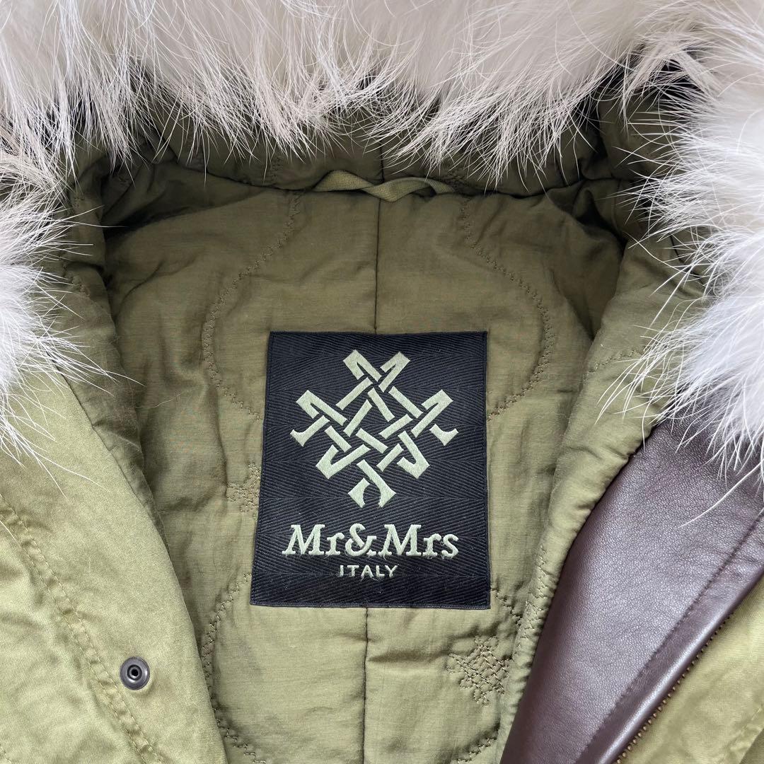 【美品】ミスターアンドミセス モッズコート ホワイトファー カーキ XS