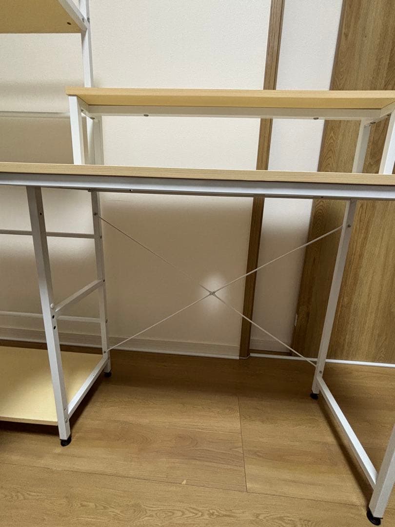 L字型ベージュ木製パソコンデスク