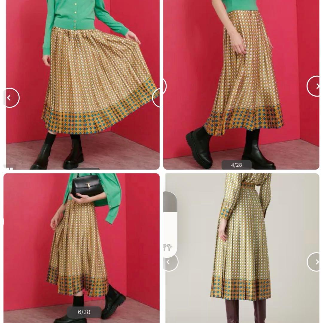極美品　ルルウィルビー　24AW バスケットプリントプリーツスカート　サテン生地