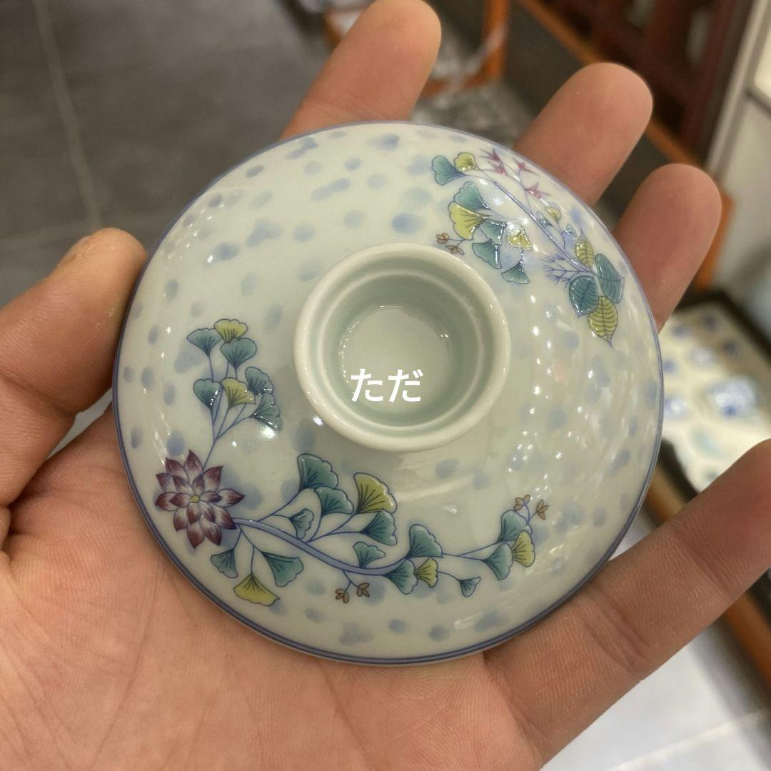 景徳鎮 陶磁器 銀杏花三才蓋碗 茶杯 茶道具 煎茶器 新品未使用