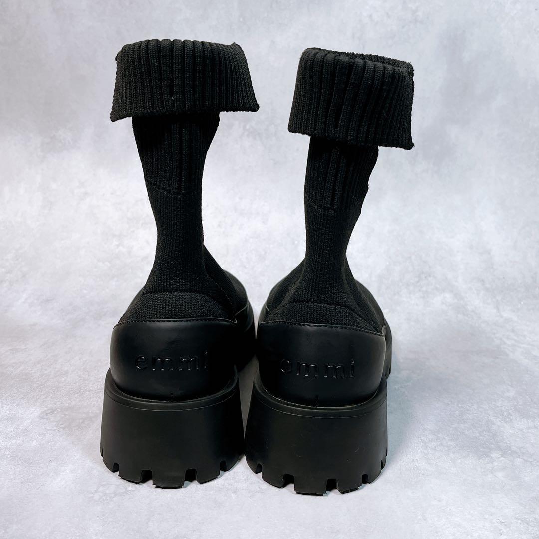 美品【emmi エミ】eco ニットブーツ (23.5) 厚底　トラックソール