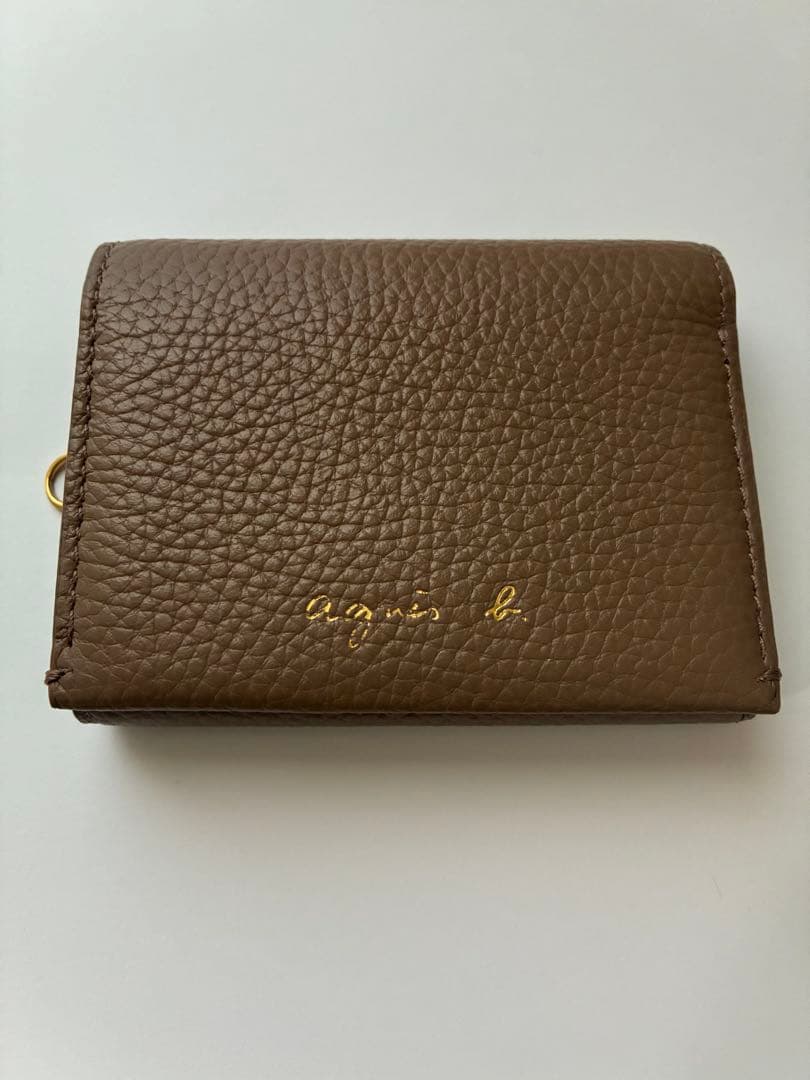 【美品】agnes b. アニエスベー 三つ折り財布 ショルダー付 グレージュ系