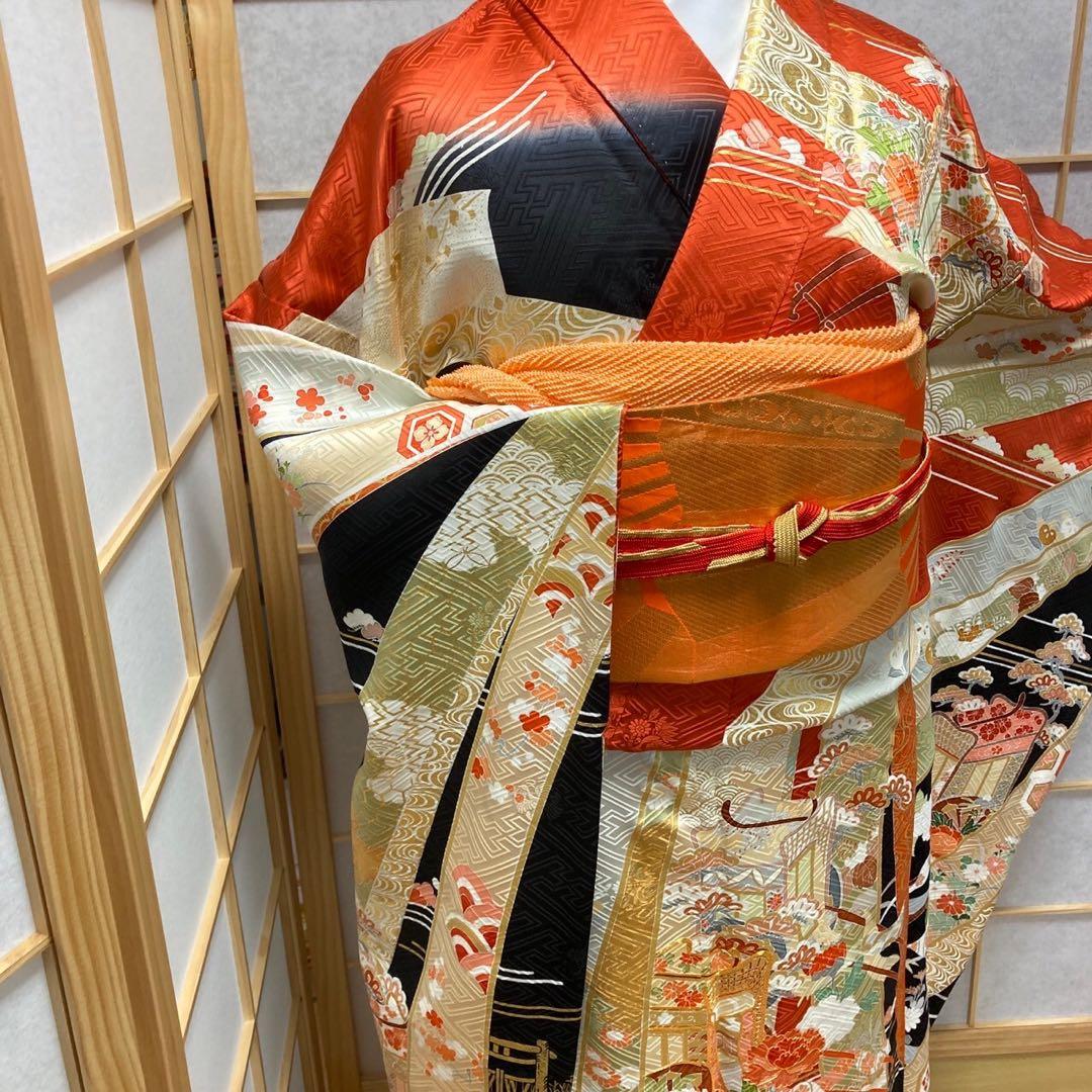 ［9171］振袖 4点セット 駒刺繍 成人式 卒業式 正絹 着物 袷 赤 晴れ着