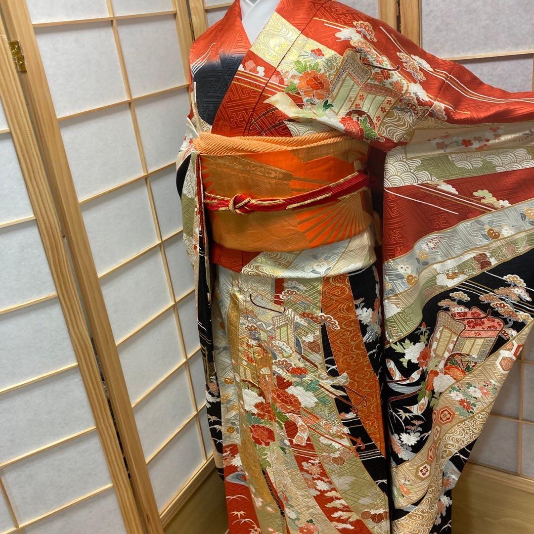 ［9171］振袖 4点セット 駒刺繍 成人式 卒業式 正絹 着物 袷 赤 晴れ着