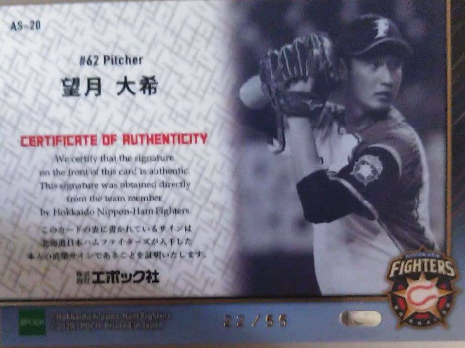 望月大希選手　直筆サインカード22/55 北海道日本ハム