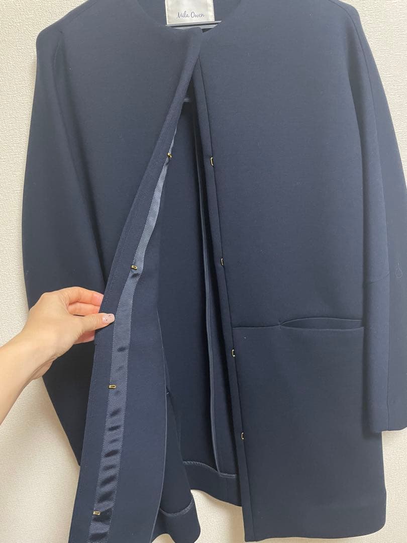 【美品】MilaOwen ノーカラーコクーンハーフ丈ポンチコート ミラオーウェン