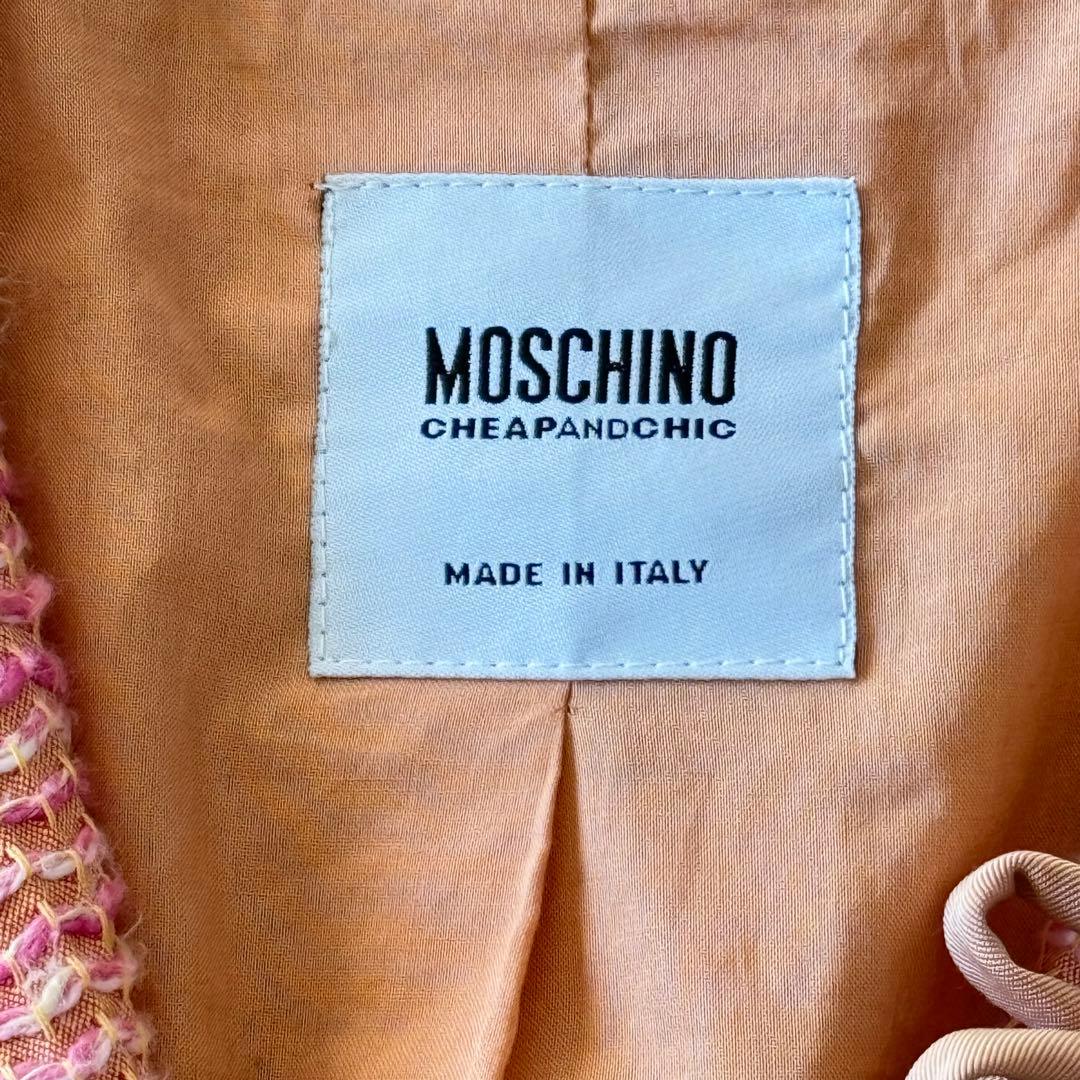 モスキーノ ツイード ジャケット コサージュ イタリア製 S相当 ピンク 美品