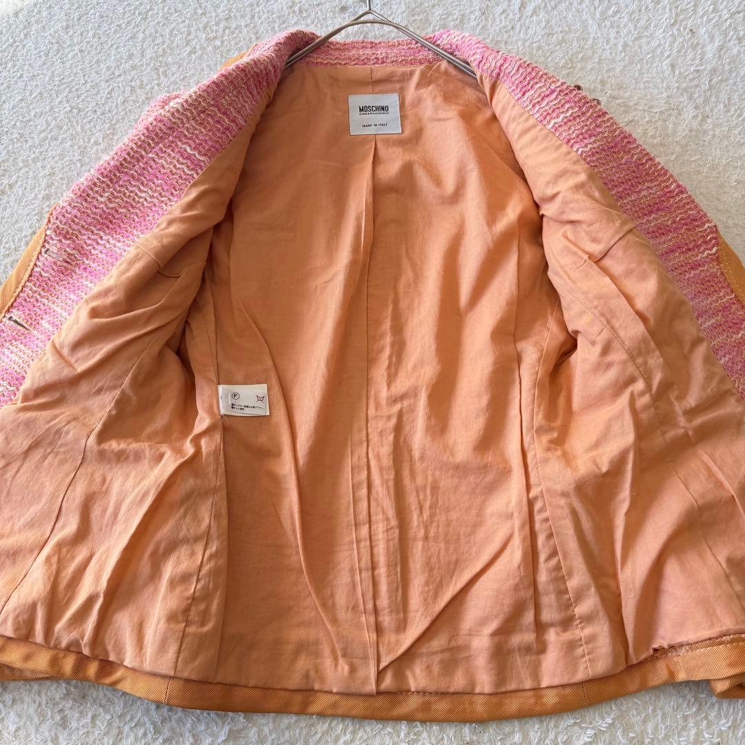 モスキーノ ツイード ジャケット コサージュ イタリア製 S相当 ピンク 美品