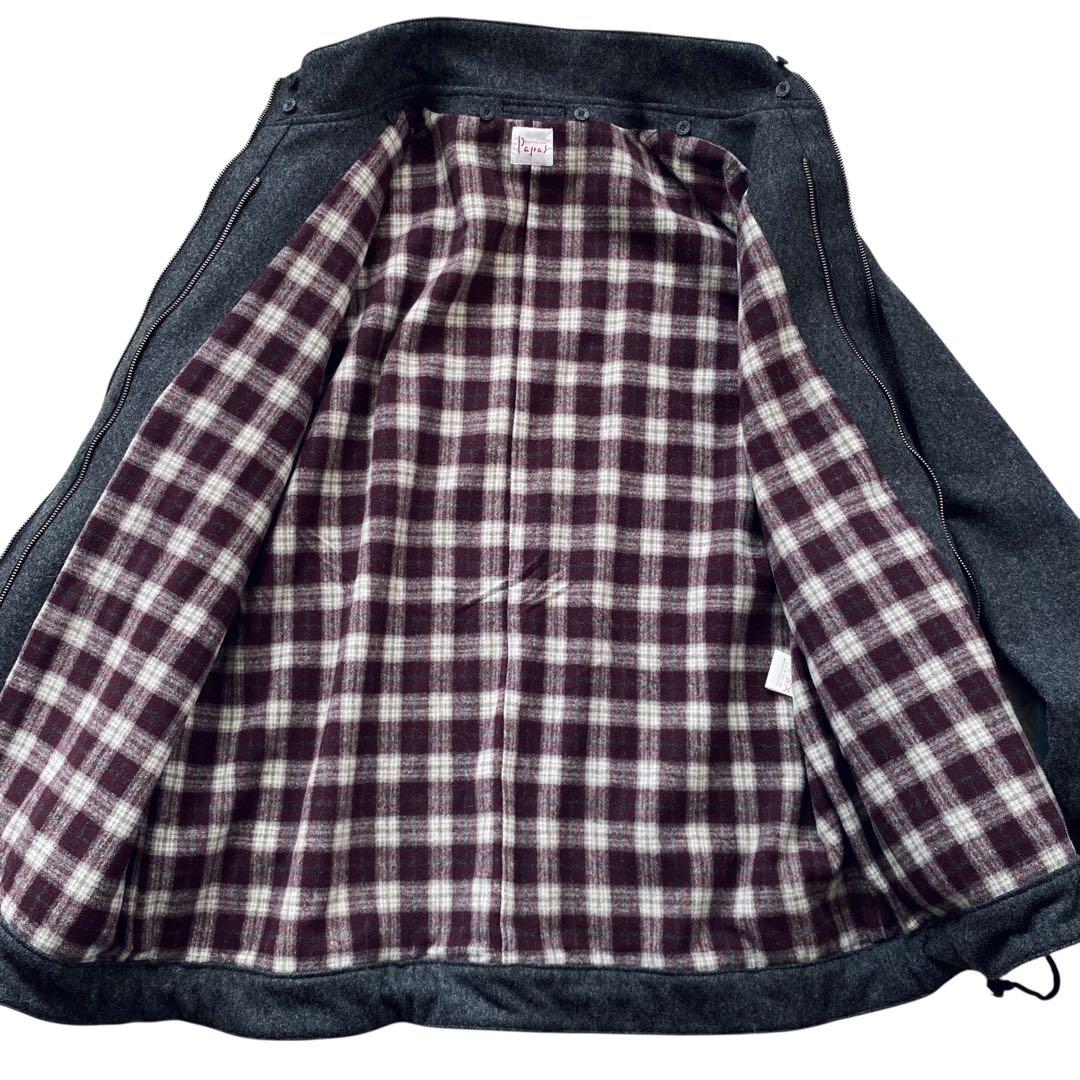 Papas パパス【美品】裏地チェック柄 フルジップ ウールブルゾン L