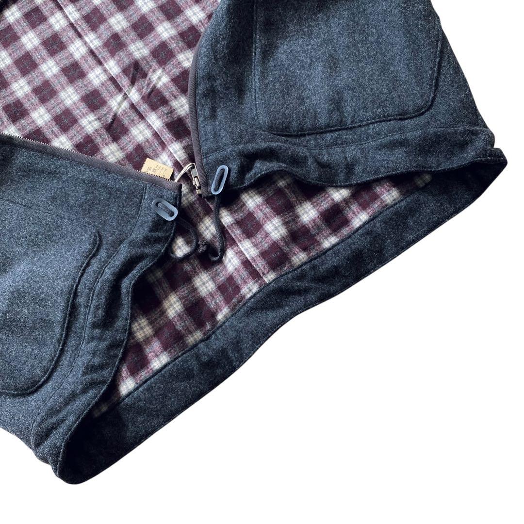 Papas パパス【美品】裏地チェック柄 フルジップ ウールブルゾン L