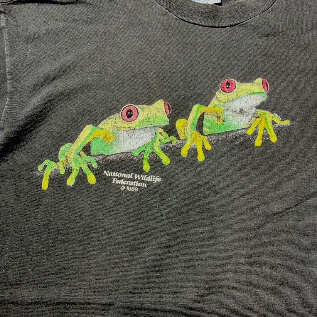 80s USA製 カエル ヴィンテージ Tシャツ アニマル 蛙 ヘインズ L 黒