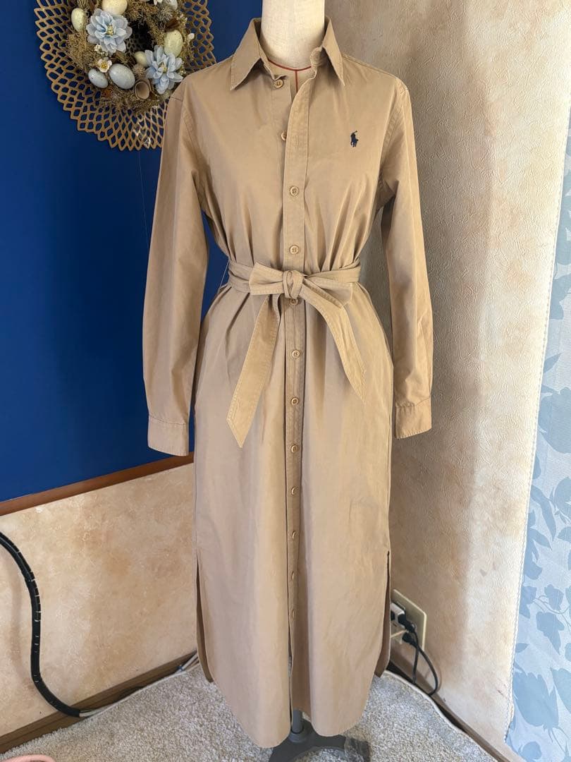 LAUREN RALPH LAUREN ベージュ シャツワンピース　ベルトリボン