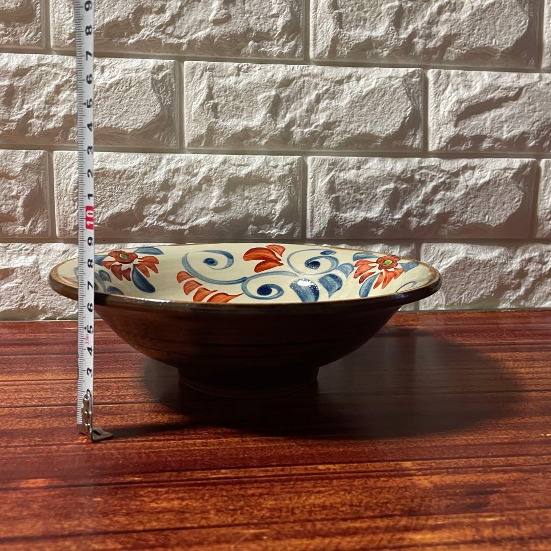 壺屋焼　赤絵皿　22cm 國場一