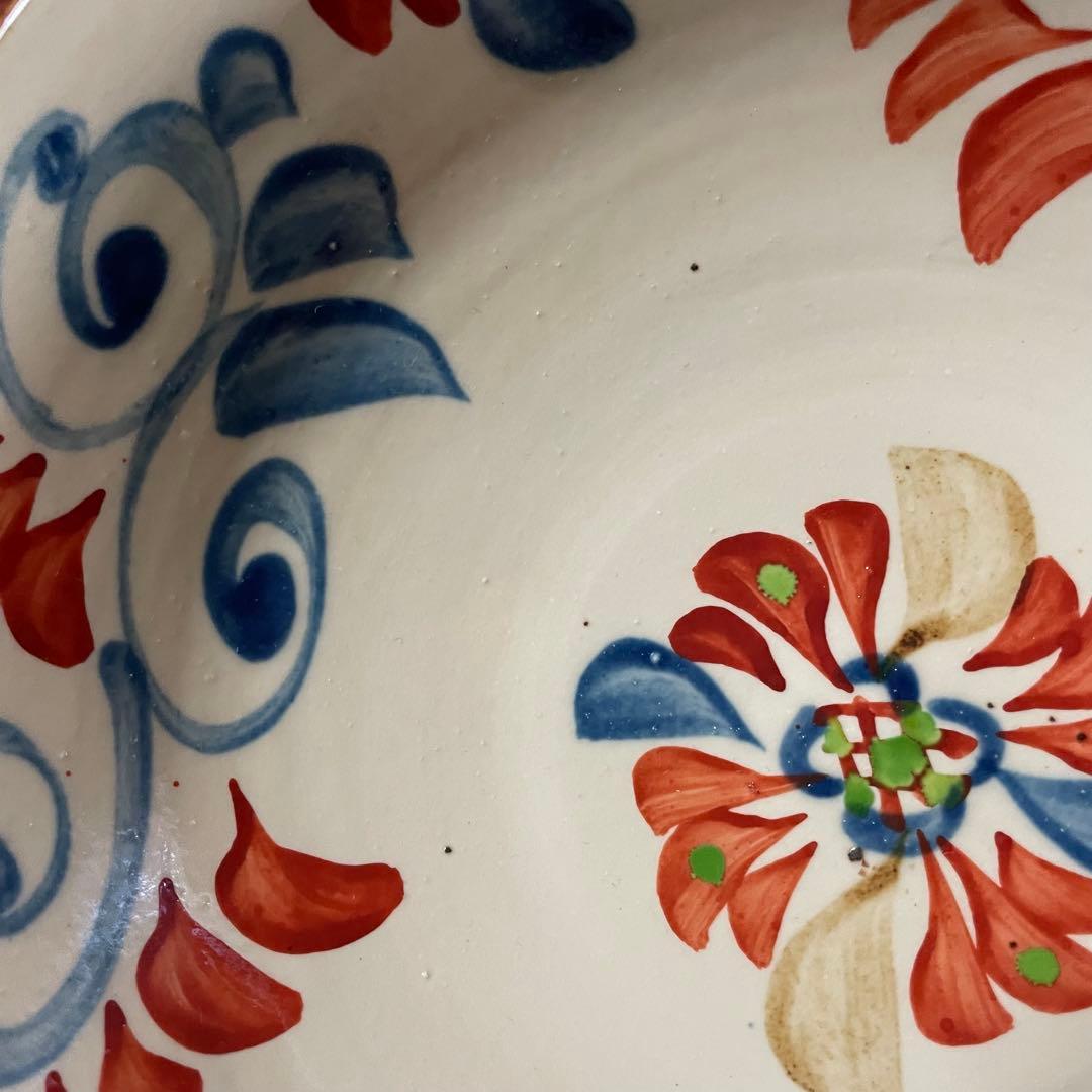 壺屋焼　赤絵皿　22cm 國場一