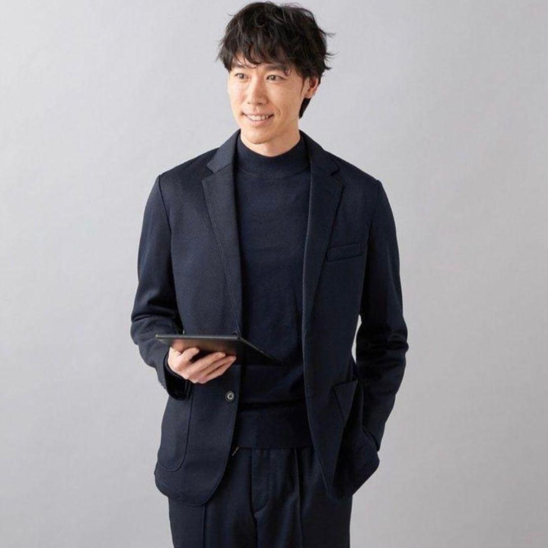 未使用タグ付【金のパジャマスーツ】プレミアムウールジャージジャケット紺無地調LL