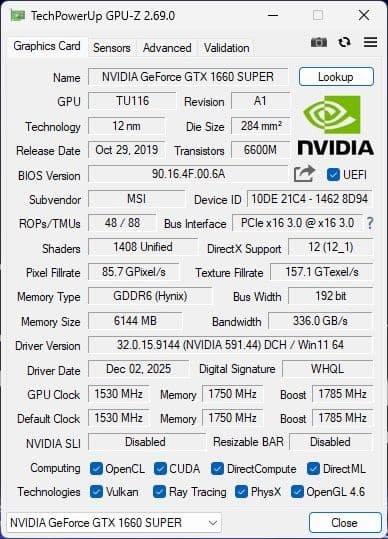 グラフィックボード・グラボ・ビデオカード MSI GeForce GTX 1660 SUPER AERO 6GB
