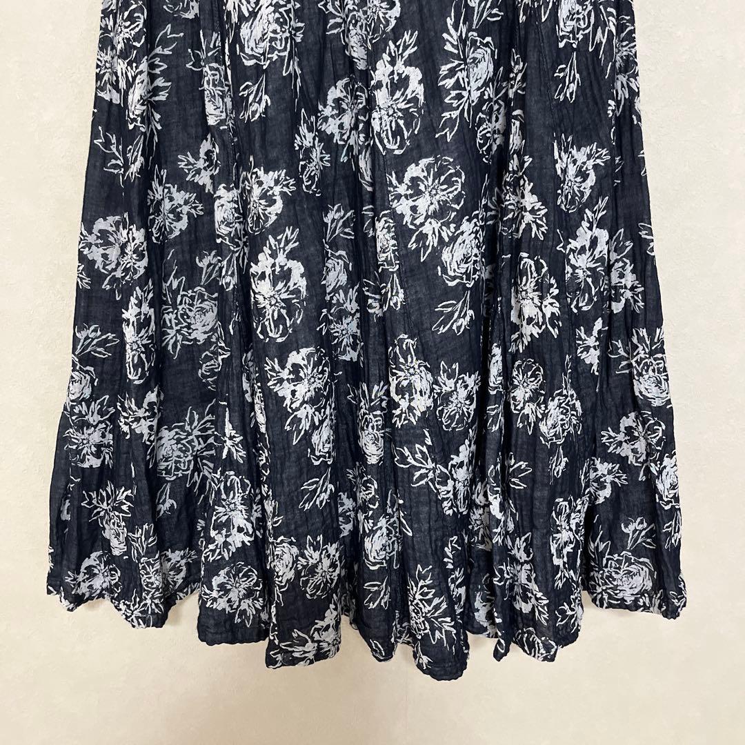 【Plantation】 ロングスカート　フレア コットンガーゼ　花