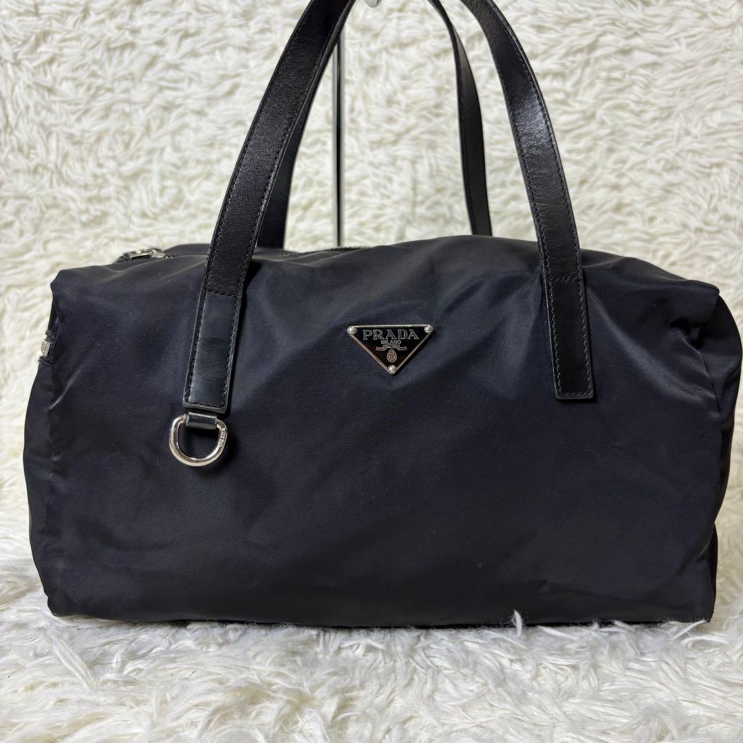 良品✨ PRADA ミニボストンバッグ 三角ロゴ ナイロン レザー ブラック