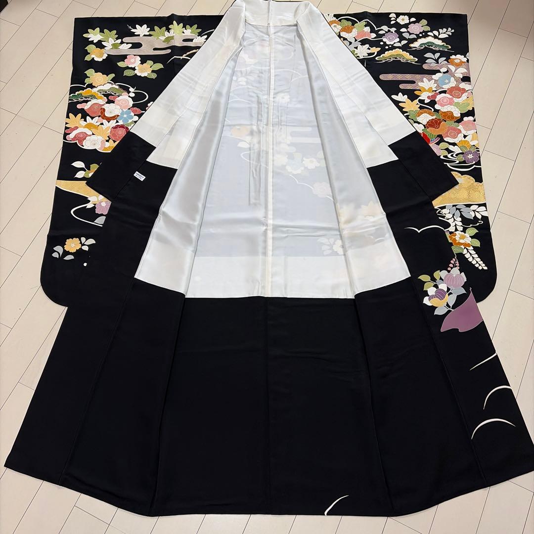 ■E5667■極美品■千總　落款　逸品　黒地　振袖　3点セット■丈161　裄69