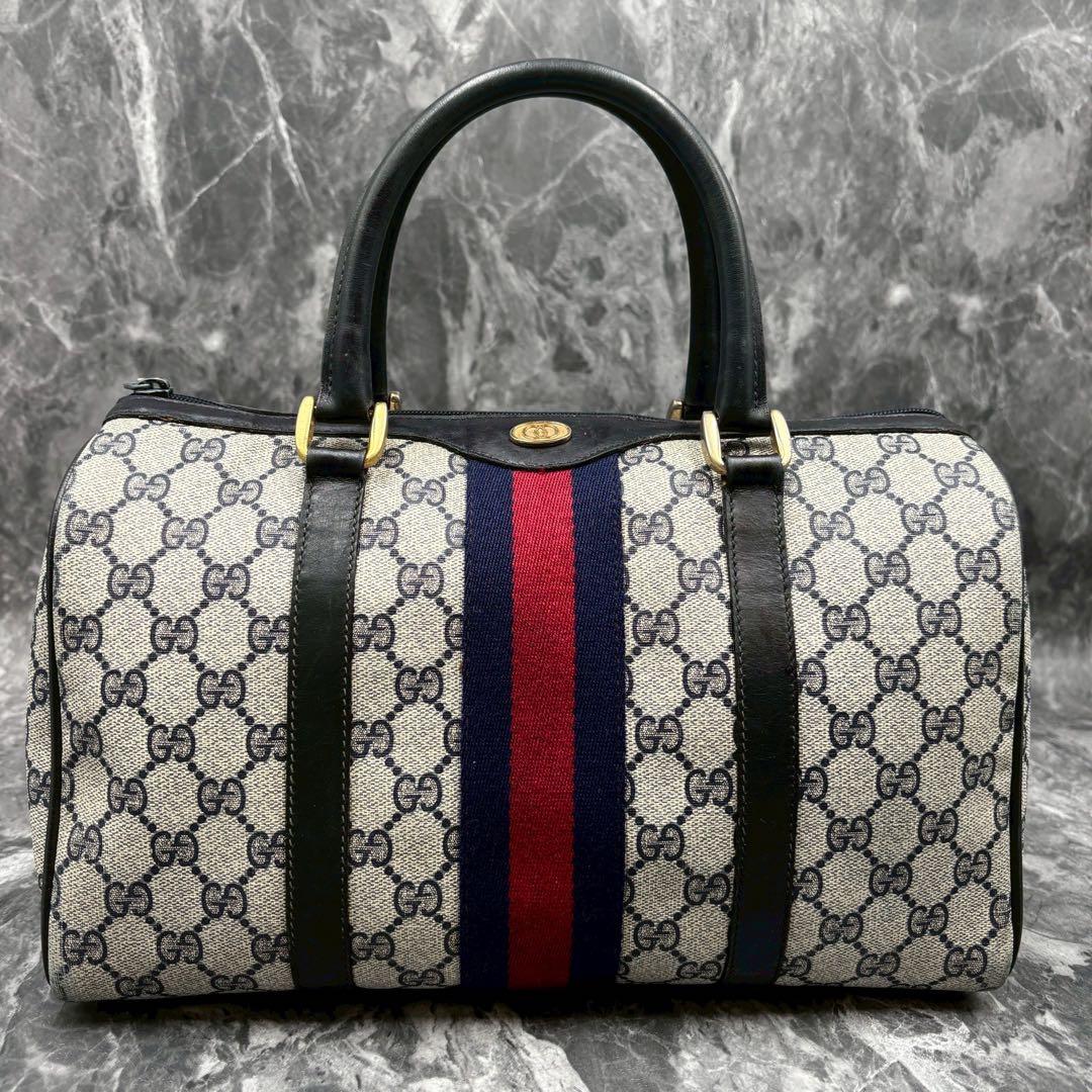 ✨極美品✨GUCCI シェリーライン GG ネイビー ボストンバッグ レザー