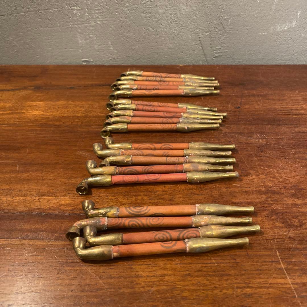 昭和初期 竹製 ミニキセル19本 煙管 真鍮 パイプ タバコ 骨董品 古道具