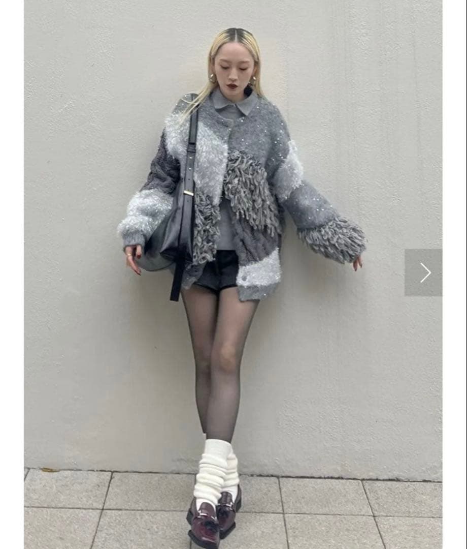 UND MIX YARN PATCHWORK KNIT CARDIGAN グレー