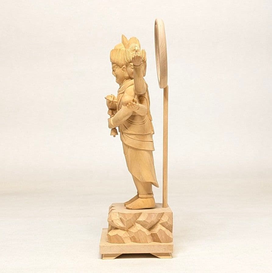 【セール・新品】三宝荒神　柘植　総高さ約17㎝　竈　三面六臂　台所の神