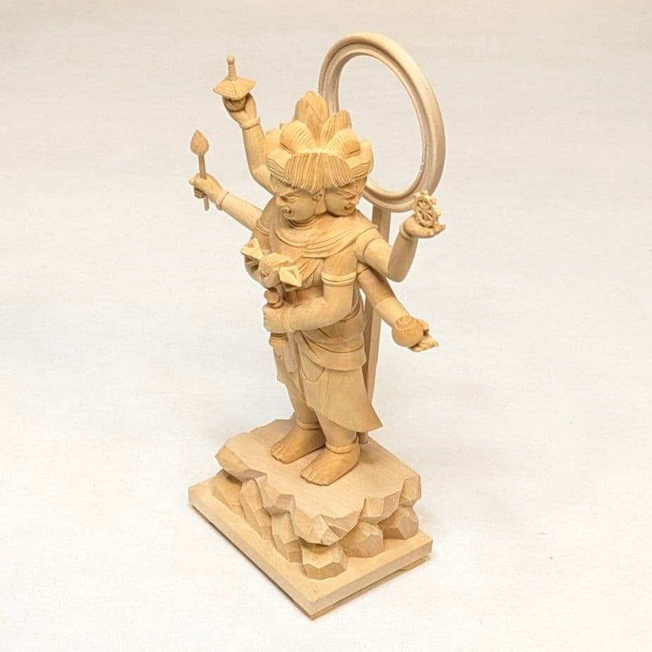 【セール・新品】三宝荒神　柘植　総高さ約17㎝　竈　三面六臂　台所の神