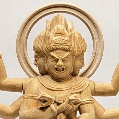 【セール・新品】三宝荒神　柘植　総高さ約17㎝　竈　三面六臂　台所の神