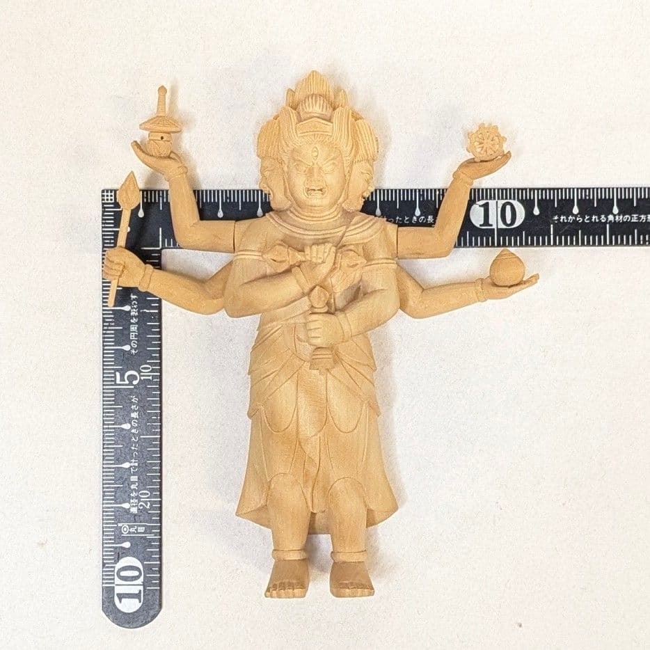 【セール・新品】三宝荒神　柘植　総高さ約17㎝　竈　三面六臂　台所の神