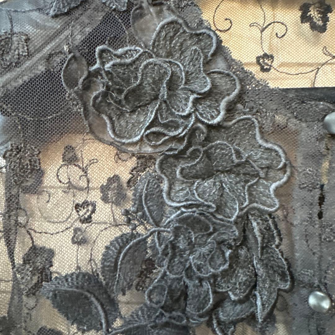 ノンノンドール ☆ 総レース花柄刺繍 立体薔薇モチーフ 七分袖カーディガン