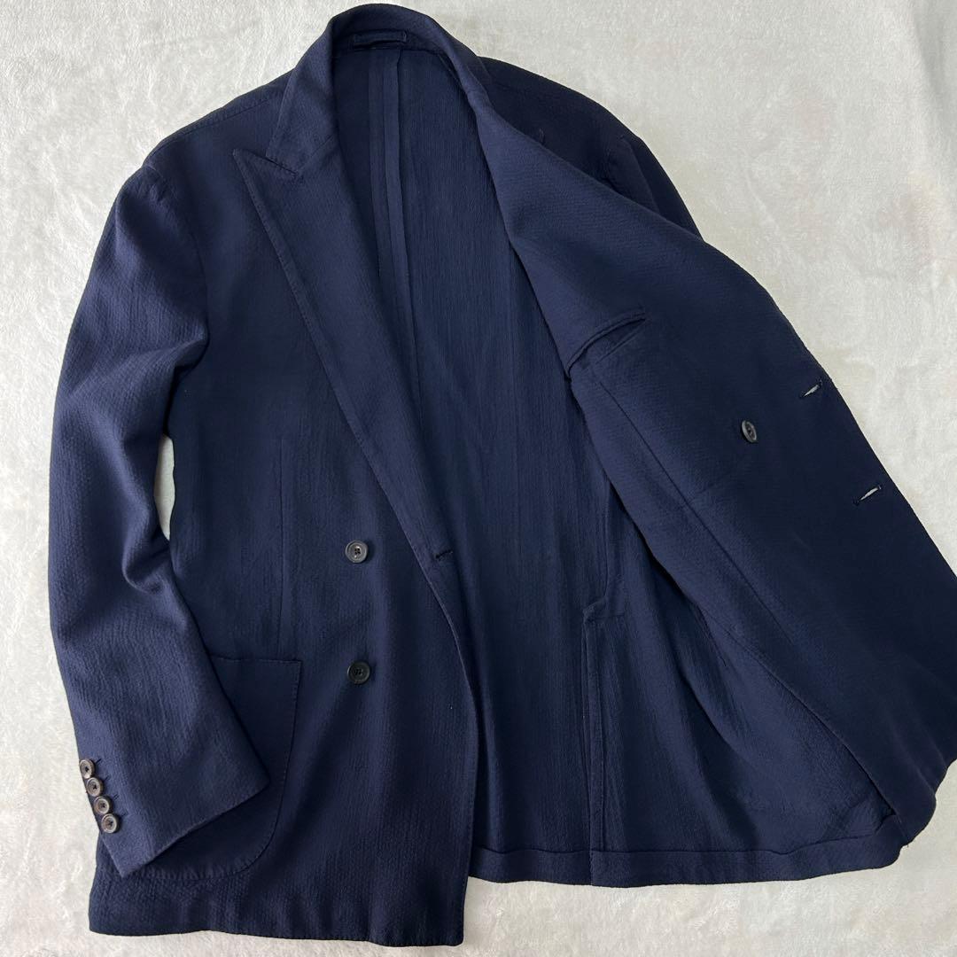 美品 ラルディーニ イタリア製 コットン ジャージー ダブルジャケット50 紺