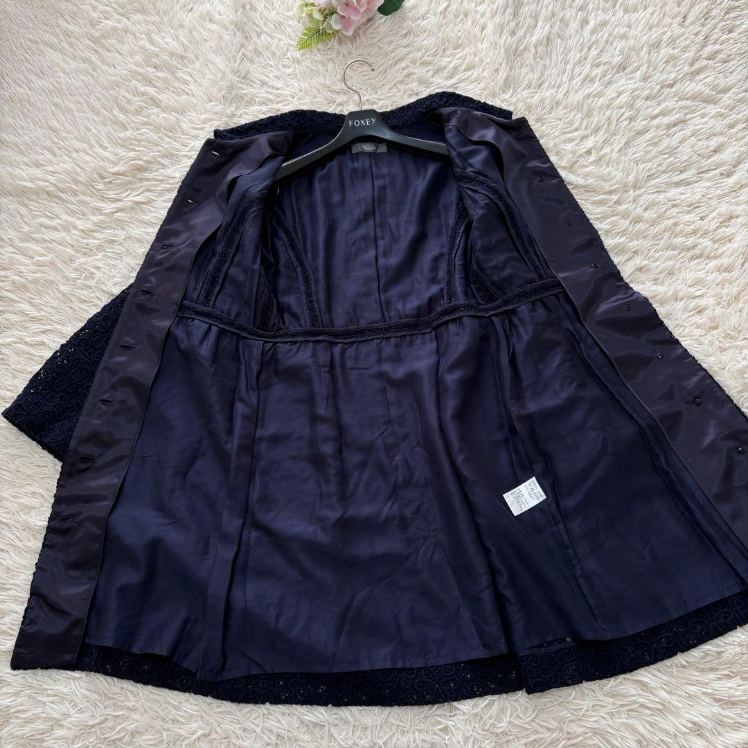 美品✨フランコフェラーロ　総レーススプリングコート　フレア　ロング　紺　3