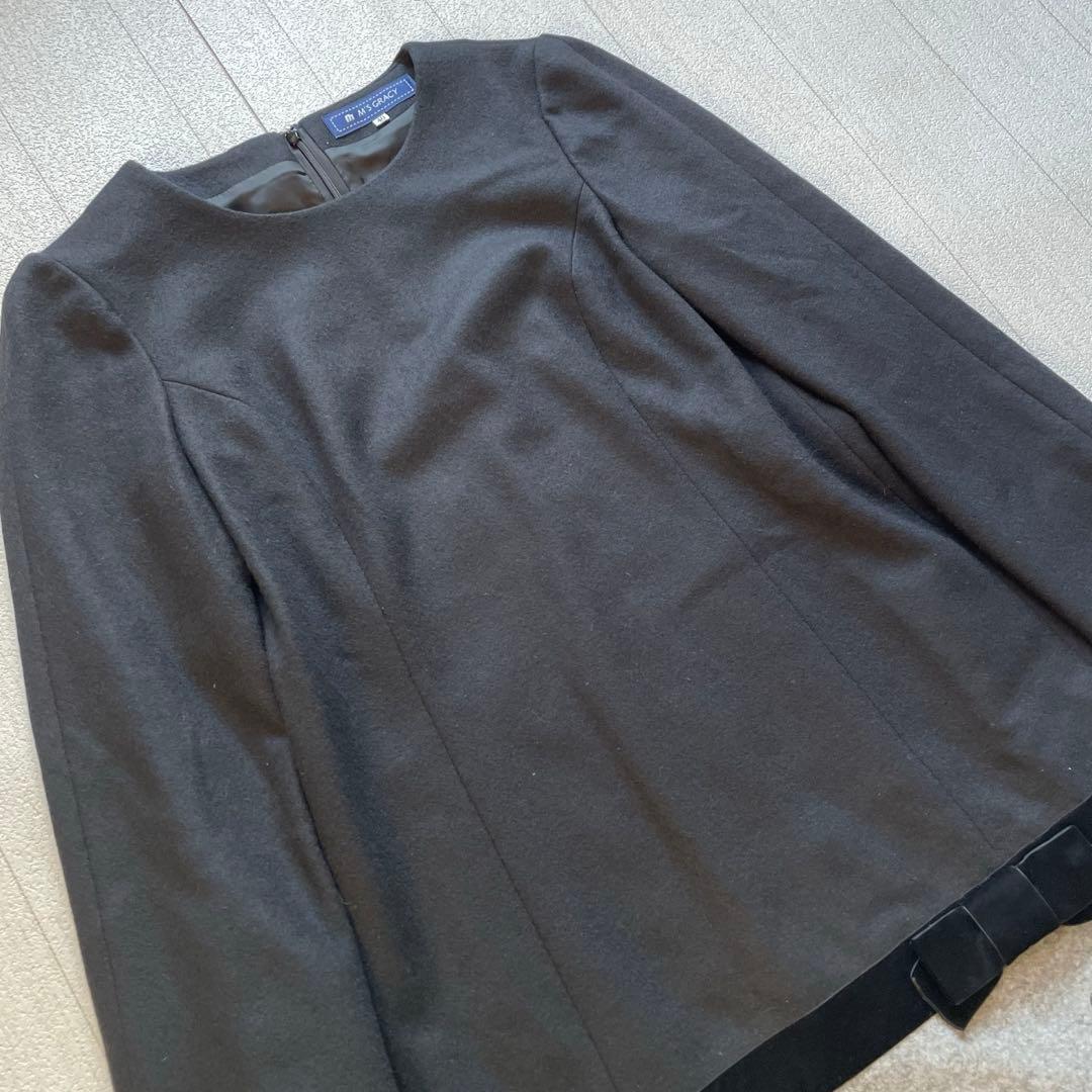 M'S GRACY ベロアリボン×フラワーモチーフ七分袖ワンピース　40